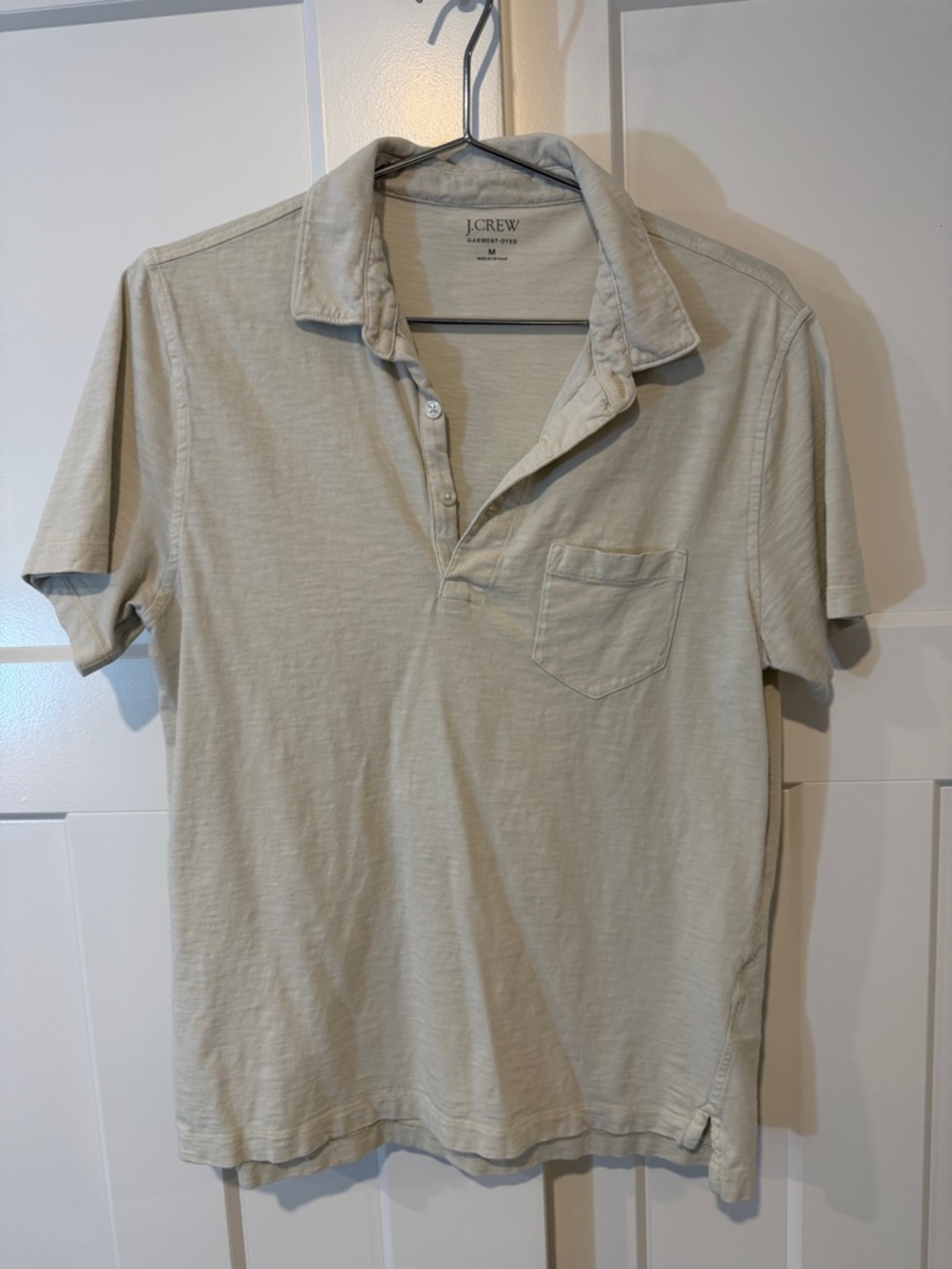 J. Crew Men’s Light Beige Short-Sleeve Polo with Chest Pocket